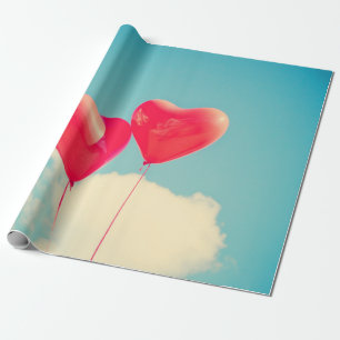 Red Heart Balloons Against Cloudy Sky Wrapping Paper