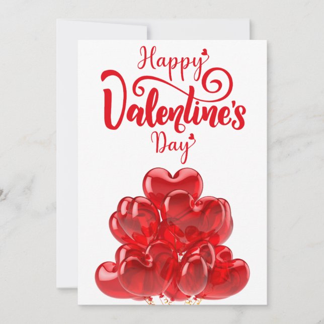 Red Heart Balloons for Valentine's Day Invitation (Front)