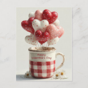 Red Heart Balloons in a Mug Valentine’s Day Card 