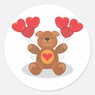 Red Heart Balloons Love Bear Valentine's Day Classic Round Sticker