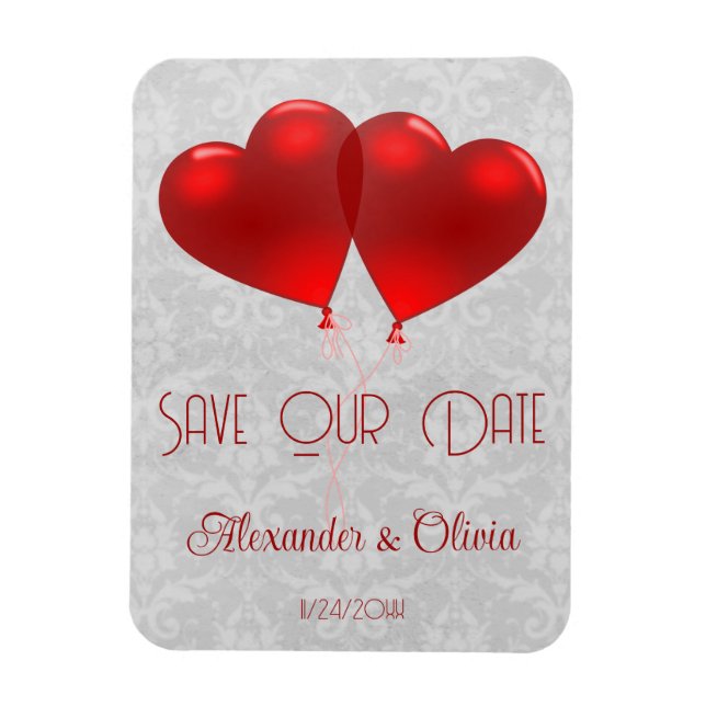 Red Heart Balloons Save The Date Magnet (Vertical)