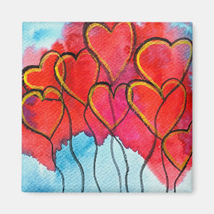 Red heart balloons Valentine watercolor Magnet