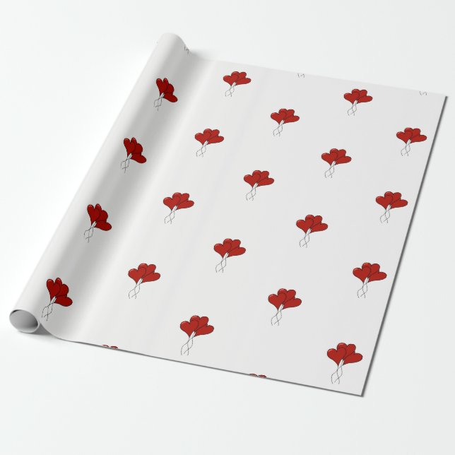 Red Heart Balloons Wrapping Paper (Unrolled)