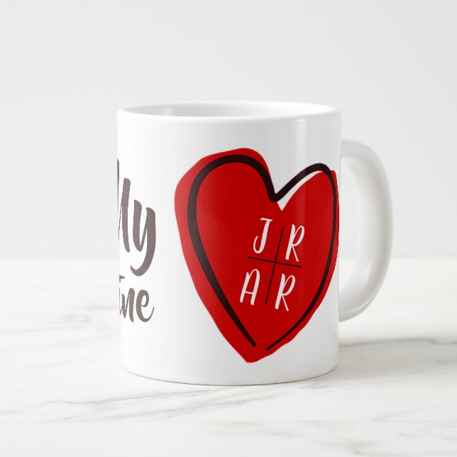 Red Heart Be My Valentine Custom Couple's White Large Coffee Mug (Front Right)