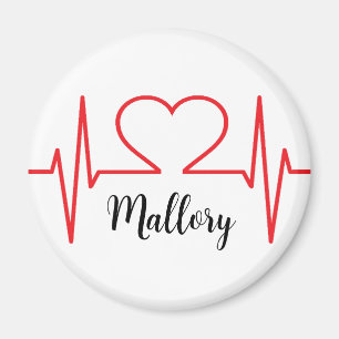 Red Heart Beat EKG Line Magnet