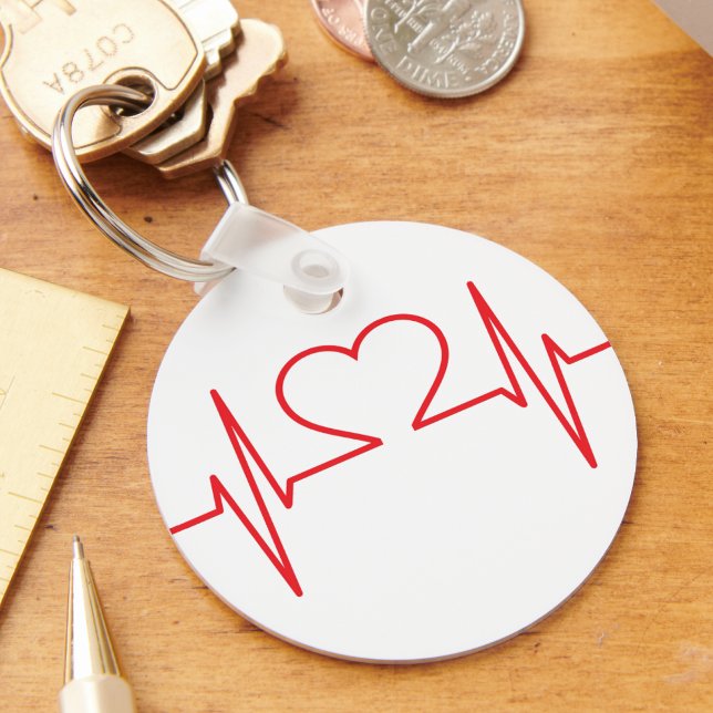 Red Heart Beat Line Key Ring (Red Heart Beat Line Keychain)