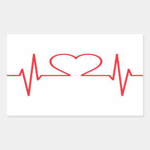 Red Heart Beat Line Rectangular Sticker