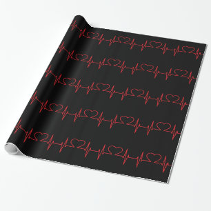 Red Heart Beat Line Wrapping Paper