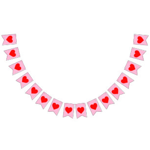 Red Heart Beat Pastel Pink Bunting
