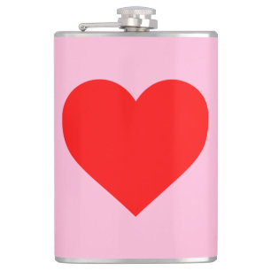 Red Heart Beat Pastel Pink Hip Flask