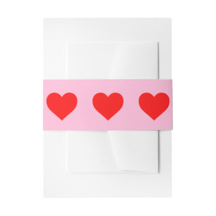 Red Heart Beat Pastel Pink Invitation Belly Band