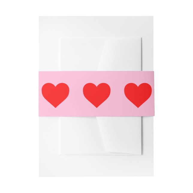Red Heart Beat Pastel Pink Invitation Belly Band (Front Example)