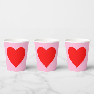Red Heart Beat Pastel Pink Paper Cups