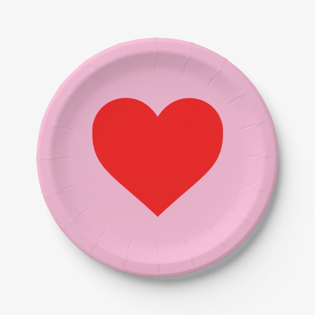 Red Heart Beat Pastel Pink Paper Plate (Front)