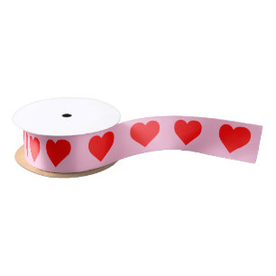 Red Heart Beat Pastel Pink Satin Ribbon