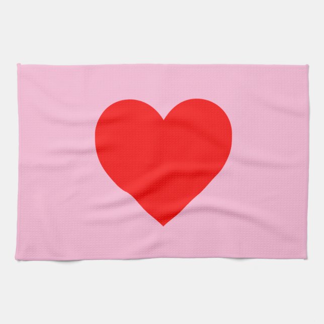 Red Heart Beat Pastel Pink Tea Towel (Horizontal)
