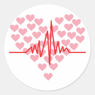 red heart beat retro classic round sticker