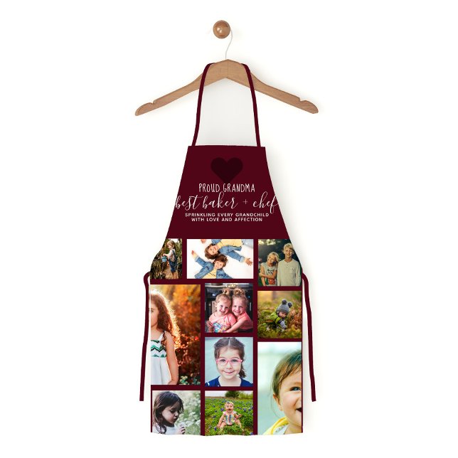 Red Heart Best Baker Chef Grandma Photo Collage Apron (Creator Uploaded)
