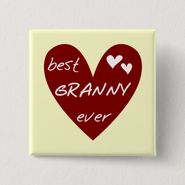 Red Heart Best Granny Ever Tshirts and Gifts 15 Cm Square Badge (Front)