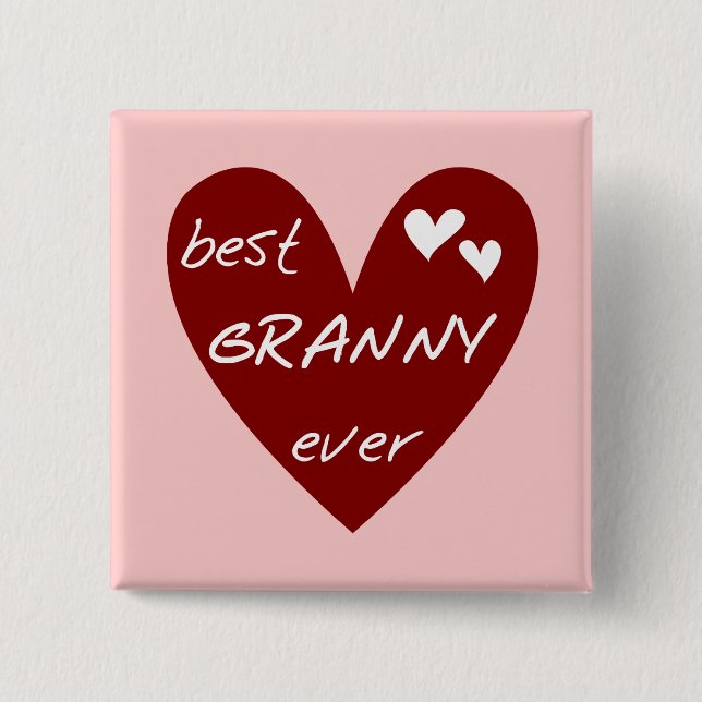 Red Heart Best Granny Ever Tshirts and Gifts 15 Cm Square Badge (Front)