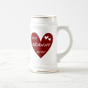 Red Heart Best Granny Ever Tshirts and Gifts Beer Stein