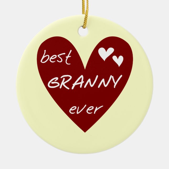 Red Heart Best Granny Ever Tshirts and Gifts Ceramic Tree Decoration (Front)