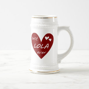 Red Heart Best Lola Ever T-shirts and Gifts Beer Stein
