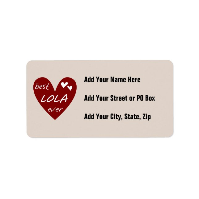 Red Heart Best Lola Ever T-shirts and Gifts Label (Front)