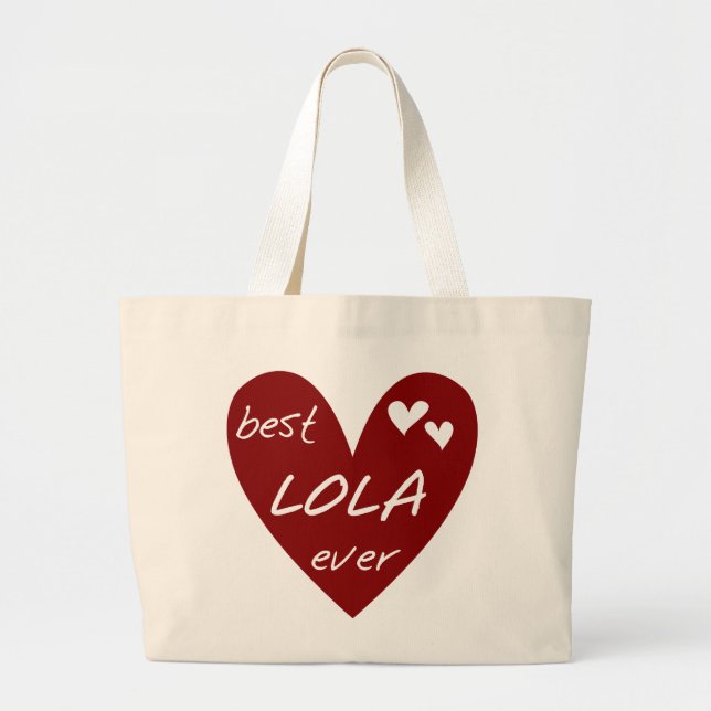 Red Heart Best Lola Ever T-shirts and Gifts Large Tote Bag (Front)