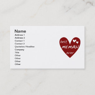 Red Heart Best Memaw Ever T-shirts and Gifts Business Card