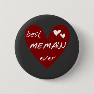 Red Heart Best Memaw Ever Tshirts and Gifts 6 Cm Round Badge