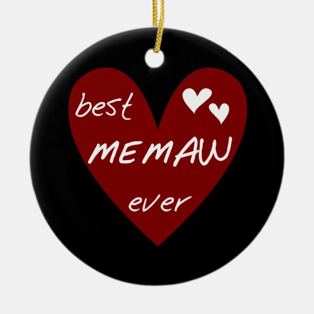 Red Heart Best Memaw Ever Tshirts and Gifts Ceramic Tree Decoration (Front)