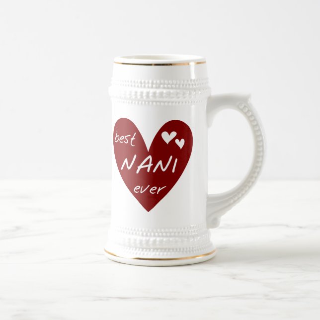 Red Heart Best Nani Ever T-shirts and GIfts Beer Stein (Right)