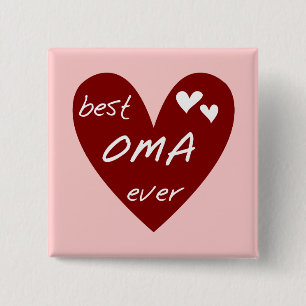 Red Heart Best Oma Ever T-shirts and Gifts 15 Cm Square Badge