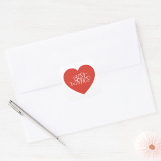 Red Heart Best Wishes Modern Minimalist. Square Sticker