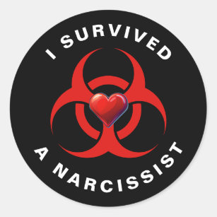 Red Heart Biohazard I Survived a Narcissist Classic Round Sticker