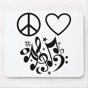 Red Heart Black Peace Symbol Love Harmony Music Mouse Pad
