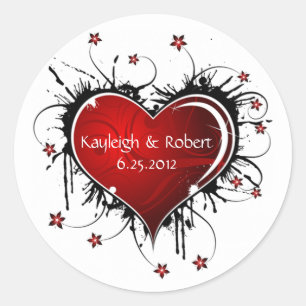 Red Heart Black Swirls Save The Date Stickers