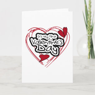Red Heart Black Text First Valentine's Day Holiday Card