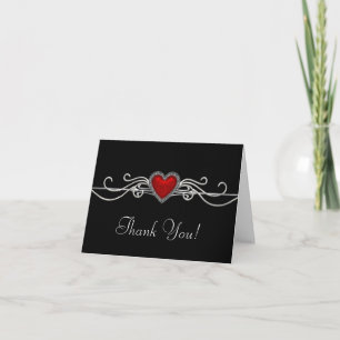 Red Heart Black Thank You Cards