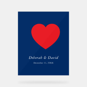 Red Heart Blue Modern Minimalist Wedding Acrylic Sign