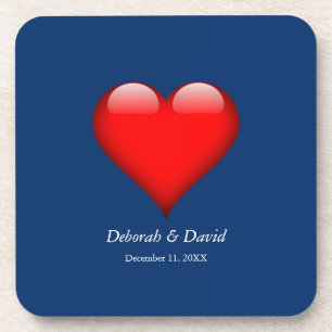 Red Heart Blue Modern Minimalist Wedding Coaster