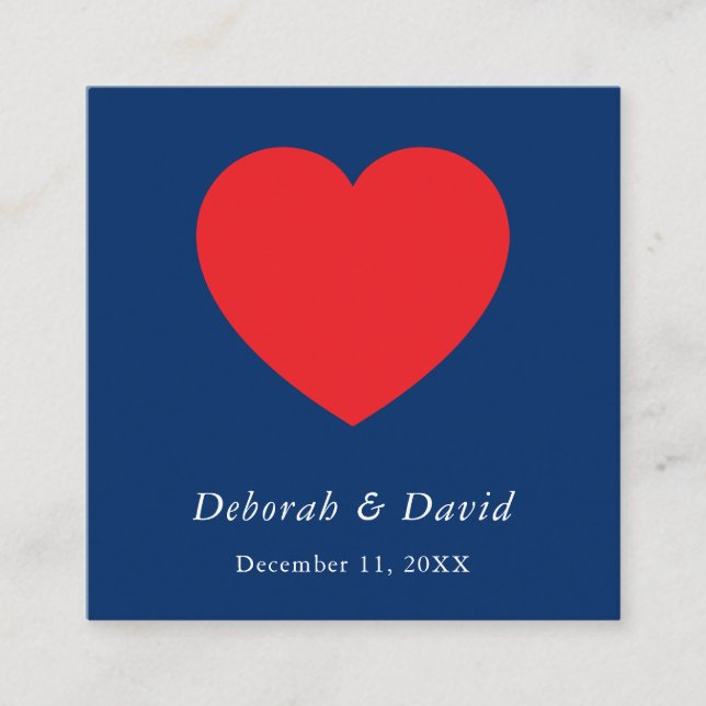 Red Heart Blue Modern Minimalist Wedding Enclosure Card (Front)