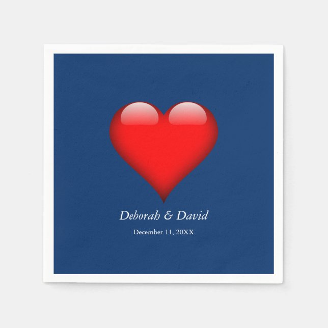 Red Heart Blue Modern Minimalist Wedding Napkin (Front)