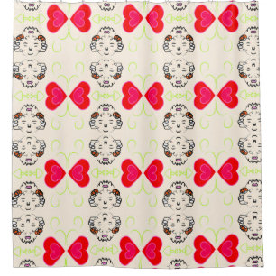 Red Heart Boho Shower Curtain