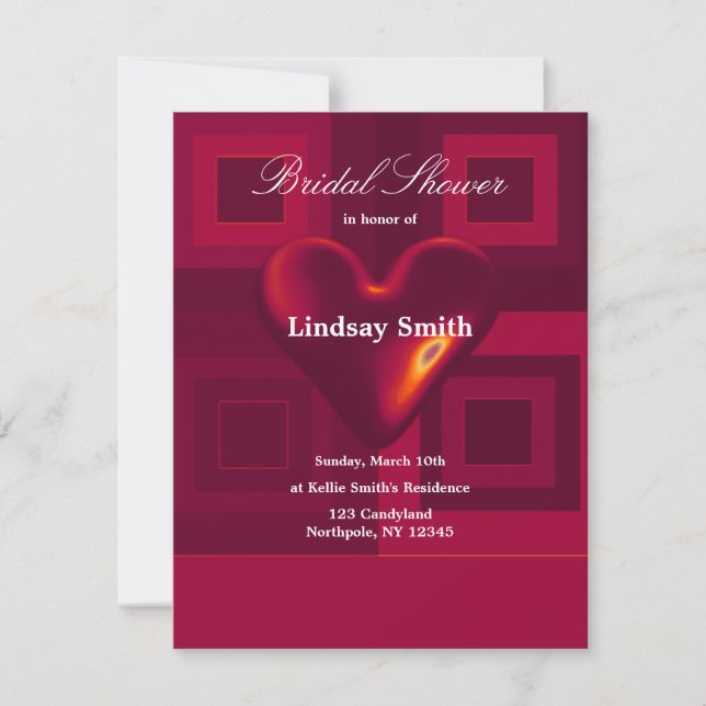 Red Heart  Bridal Shower Invitation (Front)