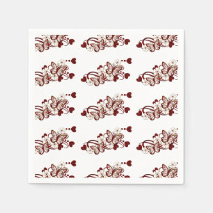 Red Heart Butterflies Pattern Napkins