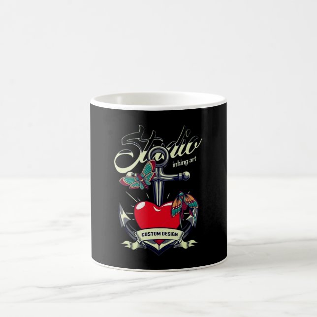 Red Heart & Butterflies Studio Inking Art  Coffee Mug (Center)