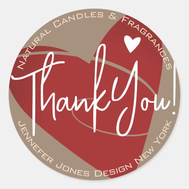 Red Heart Calligraphy Kraft Paper Thank You Label  (Front)