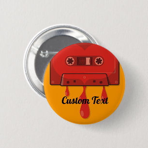 Red heart cassette pinback button